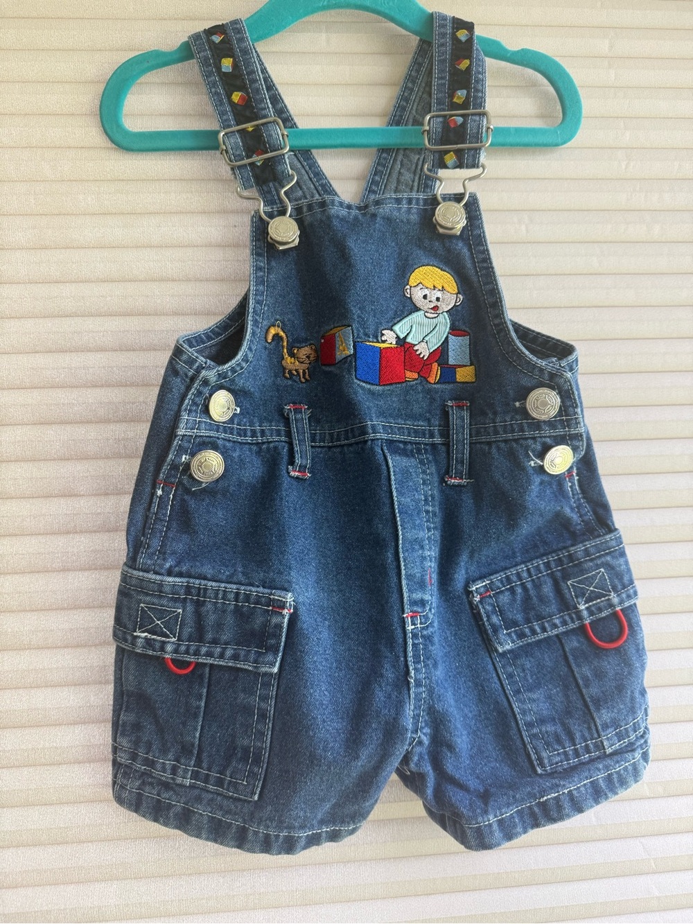 Vintage Kids Denim Short Overalls Ocean Baby Play Wear size 12m